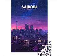 1000 Piece Paper Jigsaw, Nairobi, Kenya Cityscape at Night, 38x26cm/1000pcs