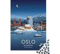 1000 Piece Paper Jigsaw, Oslo Norway Cityscape at Night, 38x26cm/1000pcs