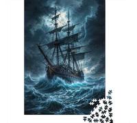 1000 Piece Paper Jigsaw, Pirate Ship Stormy Sea, 52x38cm/1000pcs