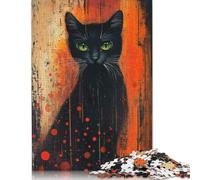 1000 Piece Paper Jigsaw Puzzles Black Cat with Green Eyes Painting Jigsaw Puzzle Family Activity 38x26cm/1000pcs