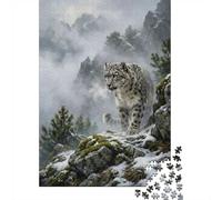 1000 Piece Paper Jigsaw, Snow Leopard in Mountain Landscape Painting, 52x38cm/1000pcs
