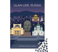 1000 Piece Paper Jigsaw, Ulan-Ude Cityscape with Lenin Monument, 52x38cm/1000pcs