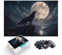 1000 Piece Paper Jigsaw, Wolf Howling at The Moon, 1000pcs (40x28cm) | For classic jigsaw enjoyment, this adult jigsaw puzzle with 1000 pieces fits naturally into relaxed home leisure.