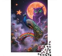1000 Piece Peacock Owl Rainbow Jigsaw Puzzles for Adults & Kids, Challenge High Difficulty, Beautiful Decoration, Puzzle Gifts, Family-Friendly Brain Teaser 1000pcs (75x50cm)