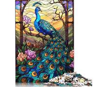 1000 Piece Peacock Stained Glass Puzzles for Adults Wooden Puzzles Educational Games For Kids 1000pcs (75x50cm)
