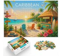 1000 Piece Picture Jigsaw, Caribbean Islands Beach Bar, 1000pcs (40x28cm) | For a puzzle gift at Christmas: Adult jigsaw puzzle with 1000 pieces adds a classic jigsaw activity to the holiday season.