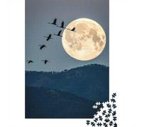 1000 Piece Picture Jigsaw, Cranes Flying Past Full Moon, 52x38cm/1000pcs