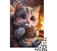 1000 Piece Picture Jigsaw, Cute Cat with Hot Chocolate, 70x50cm/1000pcs | For shared family time, this adult jigsaw puzzle with 1000 pieces offers a break from digital entertainment.