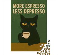 1000 Piece Picture Jigsaw, More Espresso Less Depresso Cat, 38x26cm/1000pcs | For a puzzle gift at Christmas: Adult jigsaw puzzle with 1000 pieces creates puzzle time on colder days.