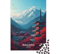 1000 Piece Picture Jigsaw, Nagano Japan Pagoda Mountains, 38x26cm/1000pcs | For relaxed weekends at home: Adult jigsaw puzzle with 1000 pieces can be enjoyed across several sessions.