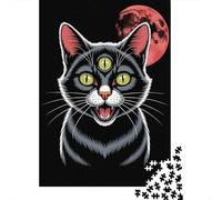 1000 Piece Picture Jigsaw, Three-Eyed Cat with Red Moon, 38x26cm/1000pcs