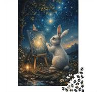 1000 Piece Picture Jigsaw, White Rabbit Painting Stars, 52x38cm/1000pcs