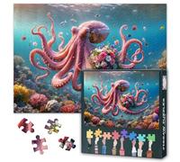 1000-Piece Pink Octopus & Tropical Flowers Underwater Art Jigsaw Puzzle for Adults - Impossible Level Challenging, Premium Matte Finish, Wall Decor Gift for Ocean Lovers (19.69x27.56 in)