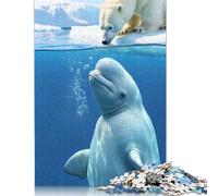 1000 Piece Polar Bear And Beluga Whale Square Puzzle for Adults, Wooden Puzzles Puzzle Hands-on Game 1000pcs (75x50cm)