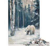 1000 Piece Polar Bear in Winter Forest Painting Jigsaw Puzzle for Adult Teenagers Wood Puzzles for Adults Home Decoration Puzzle Toys 1000pcs (75x50cm)