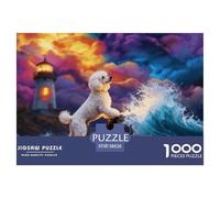 1000 Piece Poodle Jigsaw Puzzle for Adults Kids - Family-Friendly Brain Teaser, Waves Lighthouse Puzzle, Decoration Unique Gift 38x26cm/1000pcs