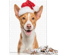 1000 Piece Portuguese Podengo Dog with Santa Hat Portrait Jigsaw Puzzle for Adult Teenagers Wooden Puzzles for Adults Puzzles For Family Fun & Game Night 300pcs (40x28cm)