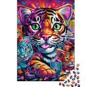 1000 Piece Psychedelic Animal Tiger Jigsaw Puzzles for Adult Teenagers Wooden Puzzles Sustainable Puzzle for Adults | Games 1000pcs (75x50cm)