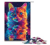 1000 Piece Psychedelic Cat Art Jigsaw for Kids Wooden Puzzles Home Art Decor 1000 PCS(75x50cm)