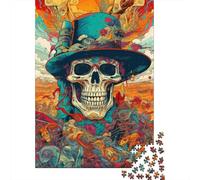 1000 Piece Psychedelic Cowboy Skull Jigsaw Square Puzzle for Adults & Wooden Puzzles Educational Game Challenge Toy 1000pcs (75x50cm)