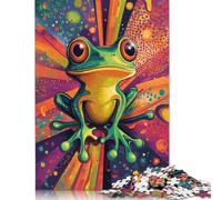 1000 Piece Psychedelic Frog Art Neon Tree Frog Wall Print Jigsaws for Adults Wood Puzzles Wooden Puzzles Jigsaw Puzzles for Adults 300pcs (40x28cm)