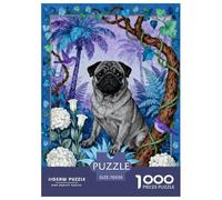 1000 Piece Pug Jigsaw Puzzle for Adults Kids - Family Fun, Educational Toys, Blue Purple Plants Puzzles, Decoration Unique Gift 70x50cm/1000pcs