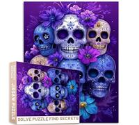 1000 Piece Purple Blue Flower Sugar Skulls Puzzle Fantasy Vector Illustration Detailed Cartoon Style 27x20 Challenging Family Activity Games Colorful DIY Craft Puzzle for Home Decor Gifts
