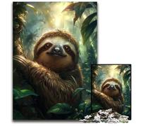 1000 Piece Puzzle Adorable Sloth in Jungle Wooden Jigsaw Puzzles Perfect for Christmas Halloween Easter New Year 1000 PCS(75x50cm)