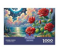 1000 Piece 。 Puzzle Age 15+ for Adults Rose - Premium with Extra Fun Challenges - Whimsical Under The Moon Puzzle - Perfect for Relaxation - Creativity & Gift Giving 70x50cm/1000pcs