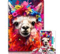 1000 Piece Puzzle Alpaca Wearing Flowers Jigsaws Puzzles 1000 Pieces for Adults Gifts,Decompressing Intellectual Educational Toy Great Gifts And Toys 26x38cm