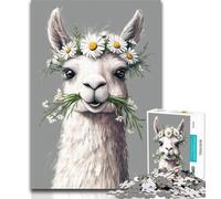 1000 Piece Puzzle Alpaca with Flowers 1000 Pieces Jigsaw Puzzles For Teens And Adults,with Matching Poster And Trivia Sheet for Age 14 Years Up 26x38cm