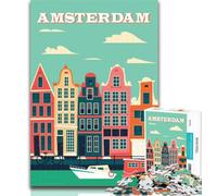 1000 Piece Puzzle Amsterdam Netherlands 1000 Piece Jigsaw Puzzle for Adults And Teenagers,for Educational Game Challenge Toy Artists Collection, Fine Art 26x38cm