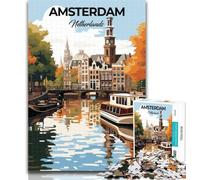 1000 Piece Puzzle Amsterdam Netherlands Adult Jigsaw Puzzles 1000 Pieces,Challenging Difficult with Fully Interlocking Randomly Shaped Pieces 26x38cm