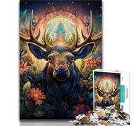 1000 Piece Puzzle Animal Moose 1000 Pieces Jigsaw Puzzles For Teens And Adults,with Matching Poster And Trivia Sheet for Age 14 Years Up (50x75cm)