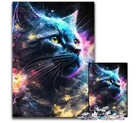 1000 Piece Puzzle Animal Universe Black Cat Wooden Puzzles Brain-Challenging DIY Decorative Game, Family Interactive Toy 50x75CM/19.68x29.52inch