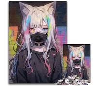 1000 Piece Puzzle Anime Cat Girl Graffiti Jigsaw Puzzles Creative Family Game & Home Decor for Teenagers 1000 PCS(75x50cm)
