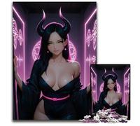 1000 Piece Puzzle Anime Demon Girl in Neon Jigsaw Puzzles Challenging Brain Teaser for Teenagers Family Game Night Fun 1000 PCS(75x50cm)