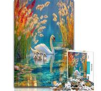 1000 Piece Puzzle Autumn Swans Jigsaw Puzzle 1000 Pieces for Teenagers,with Matching Poster And Trivia Sheet for Age 14 26x38cm