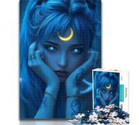 1000 Piece Puzzle Beautiful Anime Girl with Moon 1000 Piece Jigsaw Puzzle for Adults Teens,Train Your Brain And Hands Gifts for Friends And Family 26x38cm