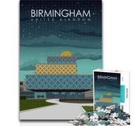 1000 Piece Puzzle Birmingham Travel Poster 1000 Piece Jigsaw Puzzle for Adults And Teenagers,for Educational Game Challenge Toy Artists Collection, Fine Art 75x50cm
