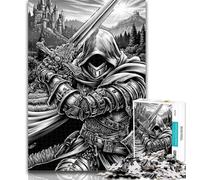 1000 Piece Puzzle Black And White Knight Jigsaw Puzzles 1000 Pieces for Adults Teens,Learning Educational Toy for Is Ideal As A Gift for The Whole Family 26x38cm
