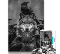 1000 Piece Puzzle Black And White Wolf Crow 1000 Piece Jigsaw Puzzles for Teenagers Gifts,Birthday Present, Gifts, Wall Art for And Age 14 Years Up 26x38cm