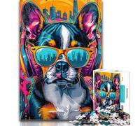 1000 Piece Puzzle Boxer Puppy with Headphones Jigsaws 1000 Pieces for Teenagers,is Ideal As A Gift for The Whole Family Suitable for And 14 50x75cm