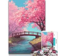 1000 Piece Puzzle Bridge Under Cherry Blossoms Jigsaws 1000 Pieces for Teenagers,Toys Educational Games Stress Relieving Unique Home Decor And Gifts 50x75cm