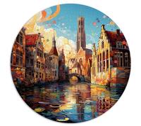 1000 Piece Puzzle, Bruges, Colorful Realism, Round Puzzle, Suitable for Adults and Children over 12, Cardboard Puzzle, Great Gift for Adults. Size: 67.5 x 67.5 cm