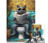 1000 Piece Puzzle Cat on The Toilet Jigsaw Puzzles 1000 Pieces for Adults Teens,Train Your Brain And Hands Gifts for Friends And Family 26x38cm
