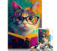 1000 Piece Puzzle Cat Reading A Book 1000 Pieces Jigsaw Puzzle For Adults Teens,Wall Decoration Unique Birthday And Xmas Gifts Suitable for And 14 50x75cm