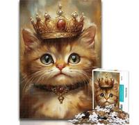 1000 Piece Puzzle Cat Wearing A Crown Jigsaws Puzzles 1000 Pieces for Adults Gifts,Stress Reliever Difficult Challenge Enhance Love between Couples 26x38cm