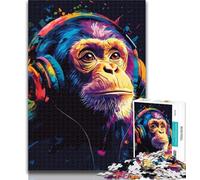 1000 Piece Puzzle Chimpanzee Wearing Headphones 1000 Piece Jigsaw Puzzle for Adults Teens,Train Your Brain And Hands Gifts for Friends And Family 50x75cm