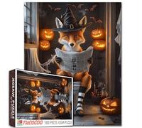 1000 Piece Puzzle Clever Fox Witch Hat Halloween Bathroom Jack O Lanterns Candles Cats Candy Corn Cartoon Realistic Adult Gift 27x20 Inches